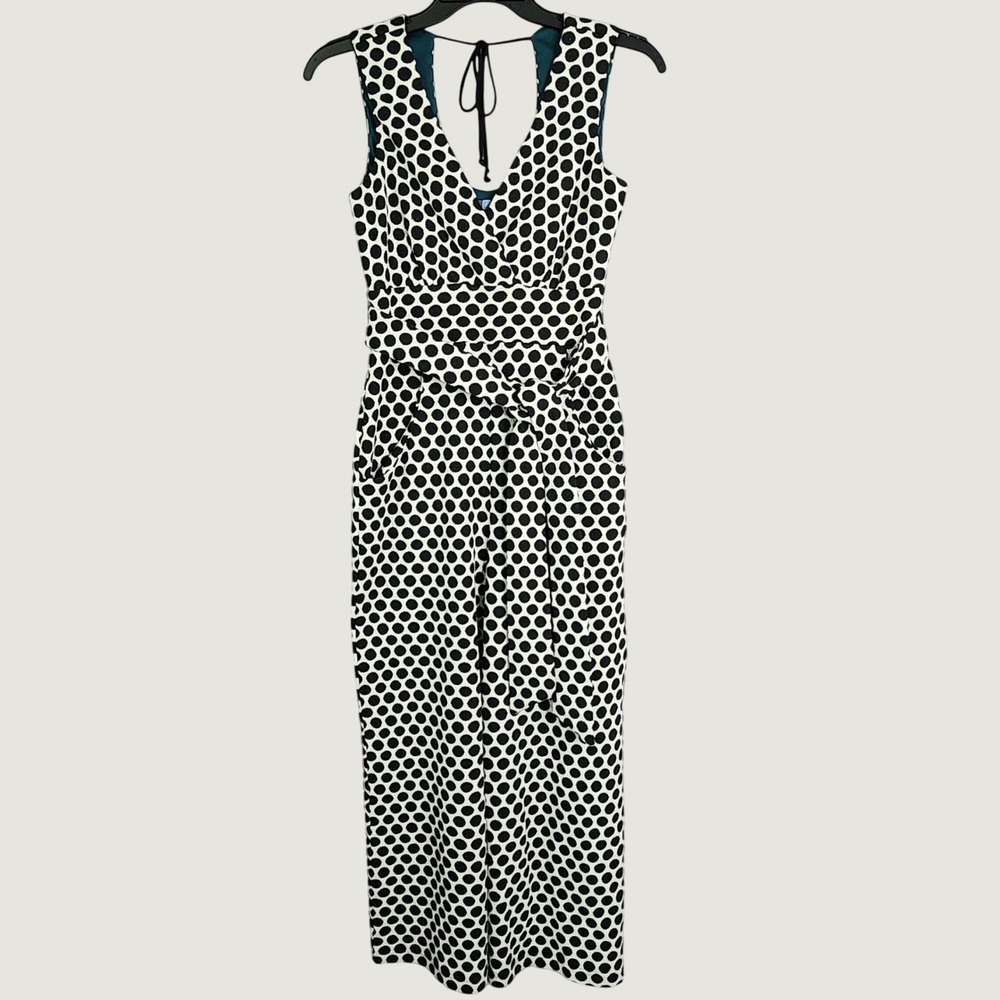 Eva Franco Jumpsuit Romper Womens XS Black White Polka Dot Wide Leg Tie Waist